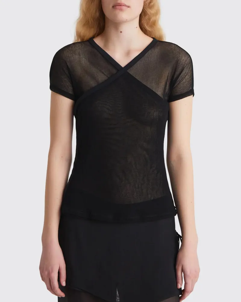Paloma Wool Kurzärmeliges V-Ausschnitt-Top aus einer Baumwollmischung Schwarz