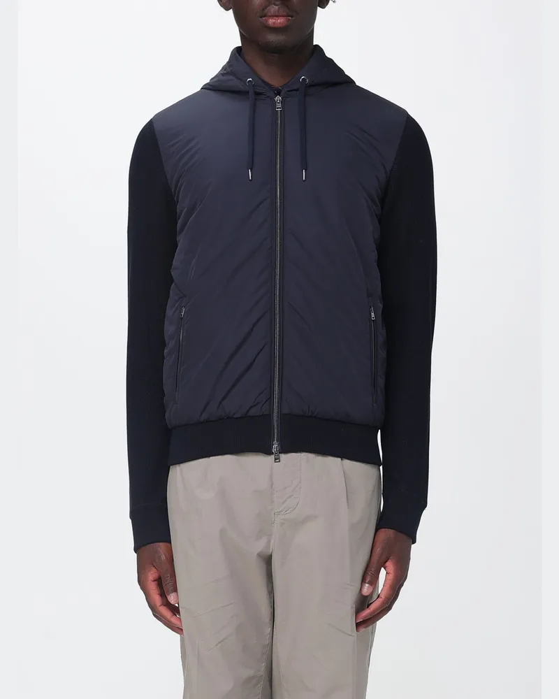 Herno Kapuzen-Strickjacke aus Baumwollmischung mit Reißverschluss Navy
