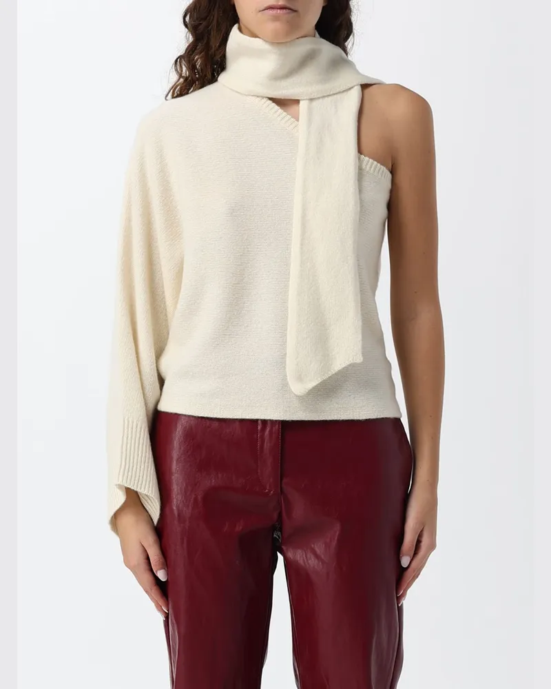 Federica Tosi Asymmetrisches One-Shoulder-Top aus Wolle und Kaschmir mit Schalkragen Beige