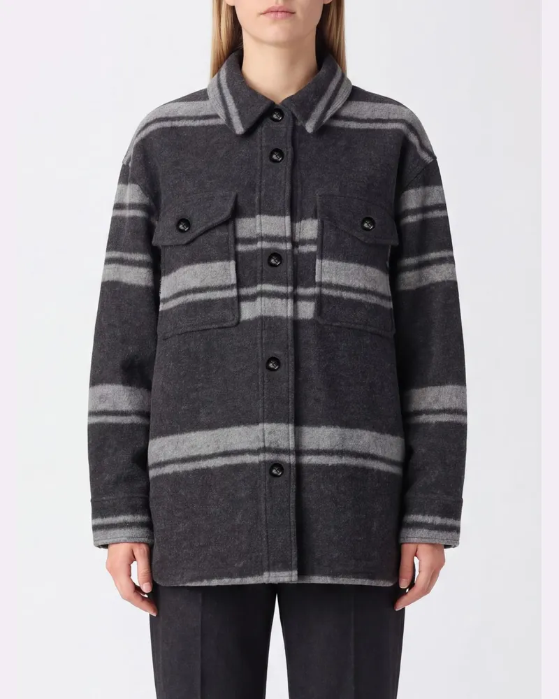 Étoile Isabel Marant Gestreifte Hemdjacke aus Wollmischung mit lockerer Passform Charcoal