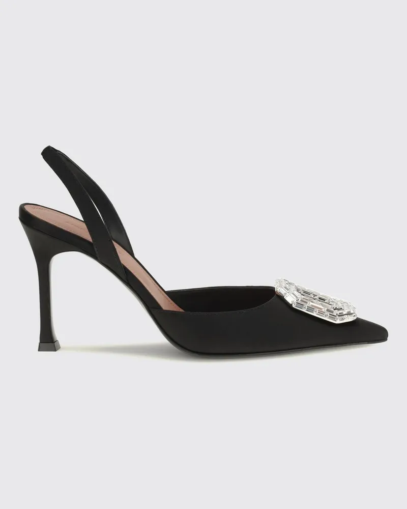 Amina Muaddi Camelia Slingback-Pumps aus Satin mit Schmuckschnalle Schwarz