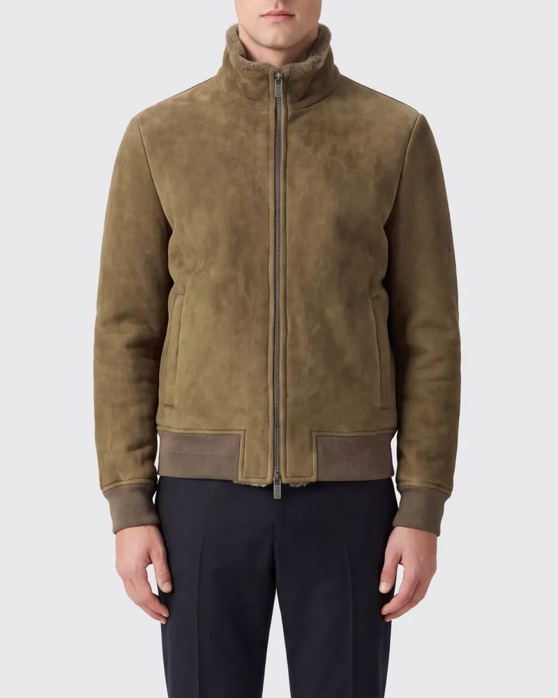 Salvatore Santoro Bomberjacke aus Velours-Lammleder mit hohem Kragen Military