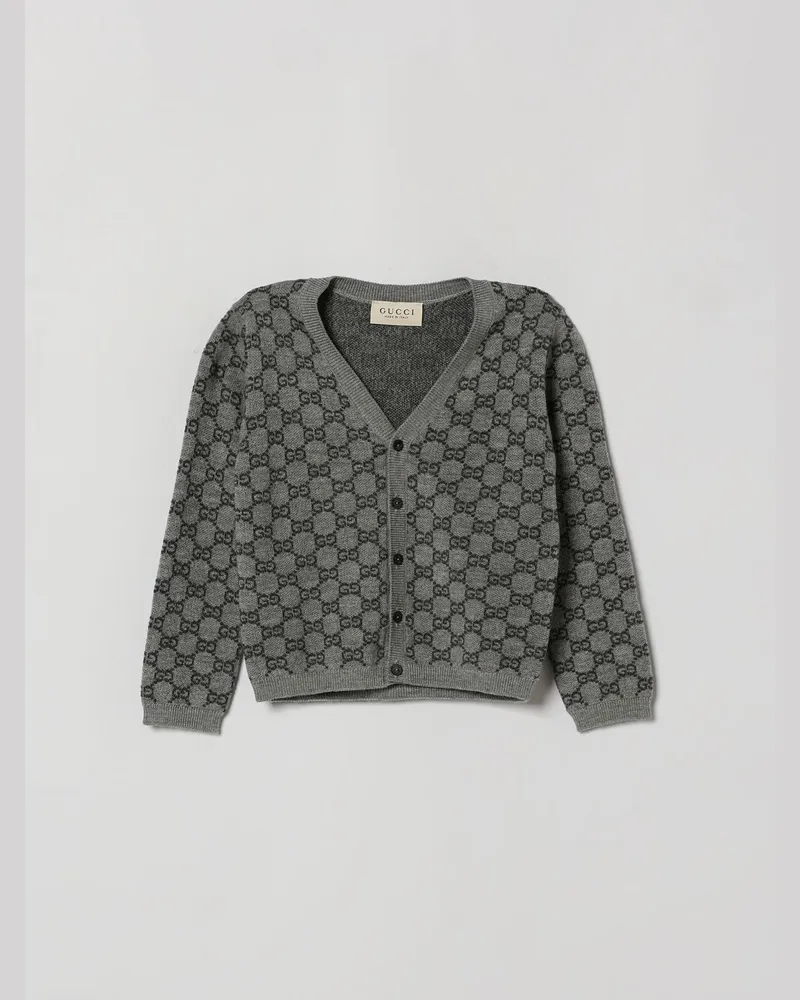 Gucci Jungen-Strickjacke aus Wolle mit GG-Monogramm und V-Ausschnitt Grau