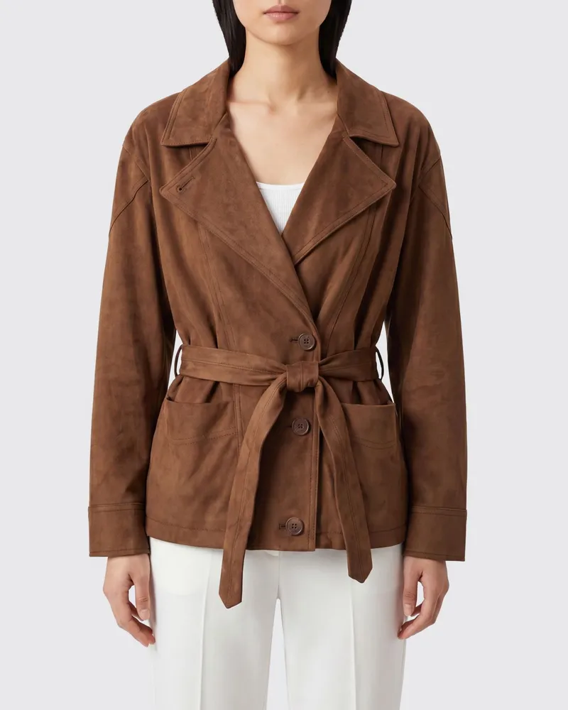 Urbancode Kurzer Blazer im Roben-Stil aus Wildlederimitat mit Gürtel Braun