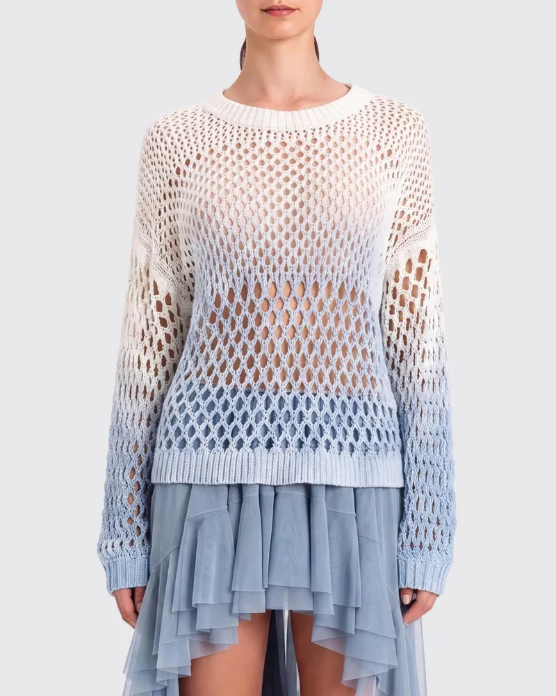 Twin-Set Netz-Baumwollstricktop Blau