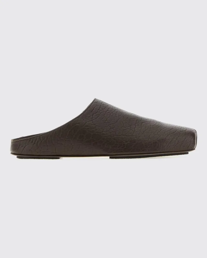 Uma Wang Mules aus genarbtem Leder mit eckiger Zehenpartie und niedrigem Absatz Braun