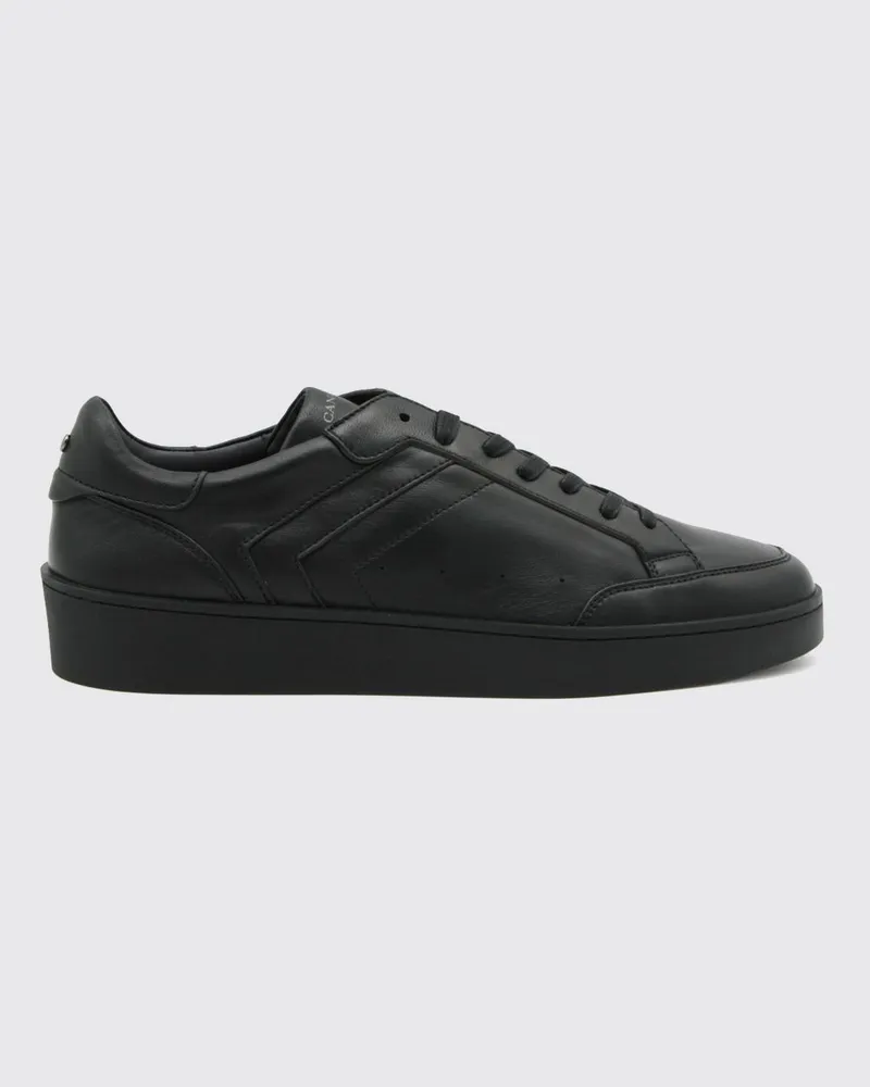 Canali Low-Top-Sneakers aus zweifarbigem Glattleder mit laminiertem Logo Schwarz