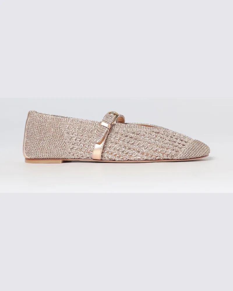 Stuart Weitzman Goldfarbene perforierte Mary-Jane-Ballerinas aus Strick Gold