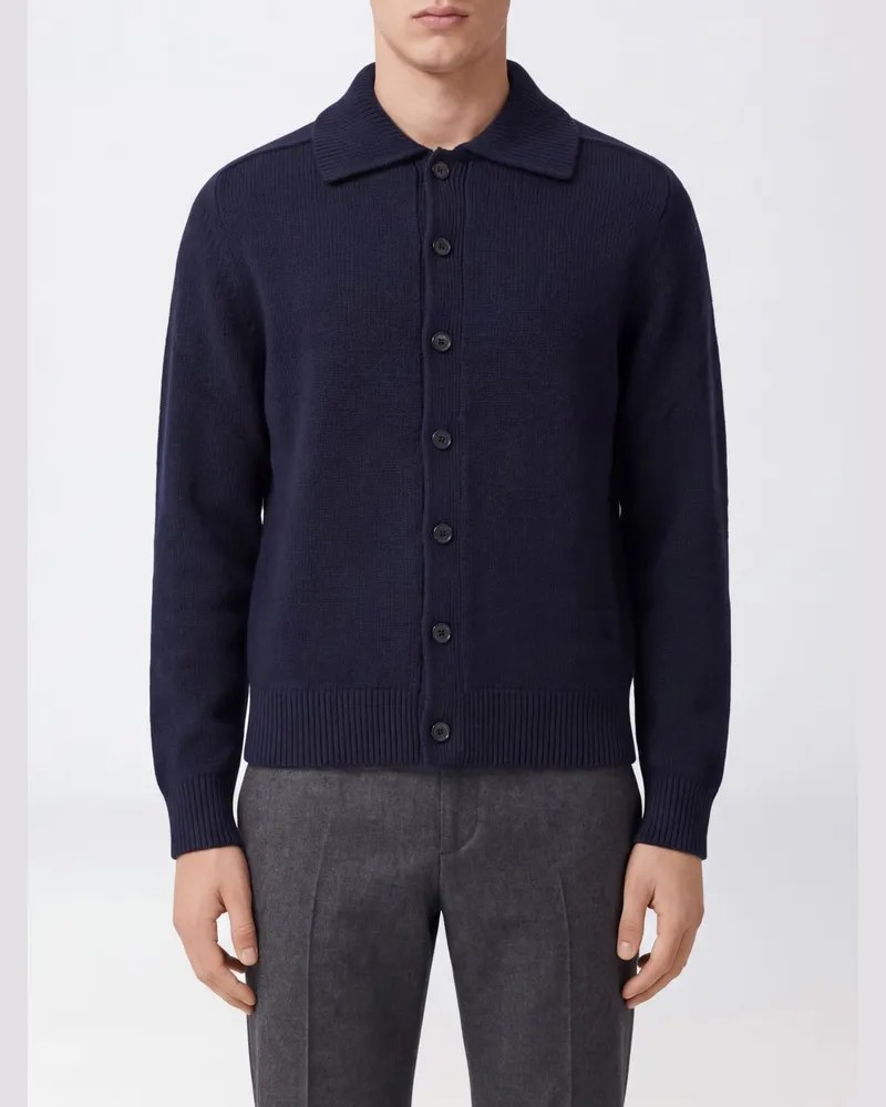 Burberry Langarm-Cardigan aus Kaschmir mit Polokragen Blau