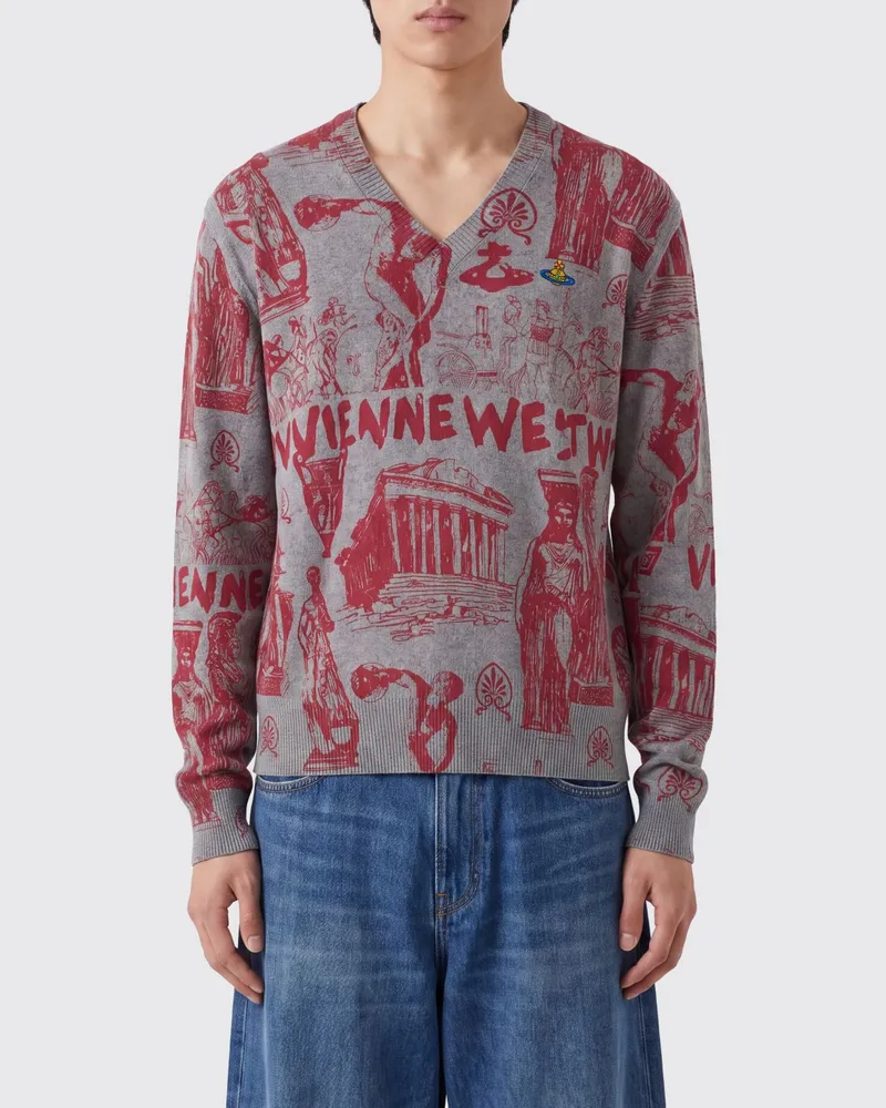 Vivienne Westwood Pullover mit V-Ausschnitt aus Baumwoll-Kaschmir-Mischung Grau