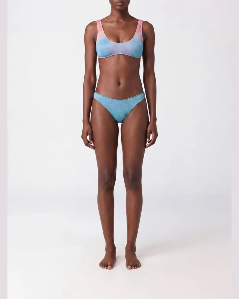 Oséree Bicolor-Lurex-Bikini von mit U-Ausschnitt und Low-Rise-Slip Pink