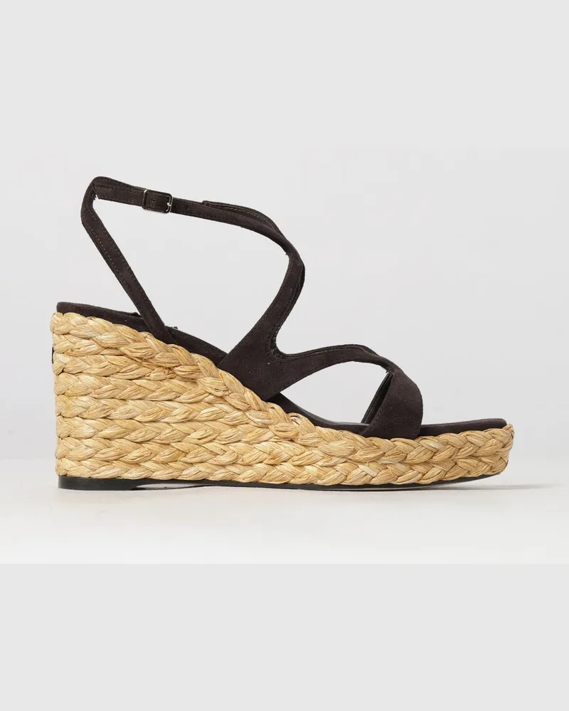 Jimmy Choo Ayla Keilsandalen aus Veloursleder und Jute mit Monogramm Braun