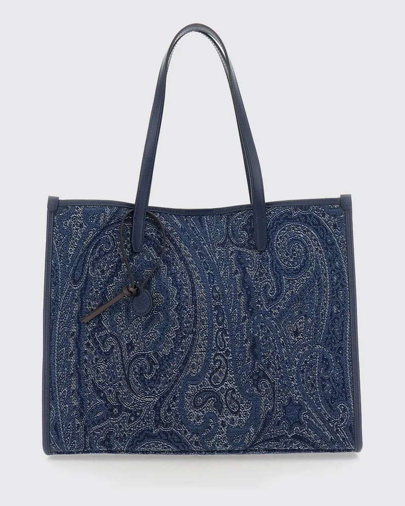 Etro Große Love Trotter Tote-Bag aus Paisley-Jacquard-Baumwolle Blau