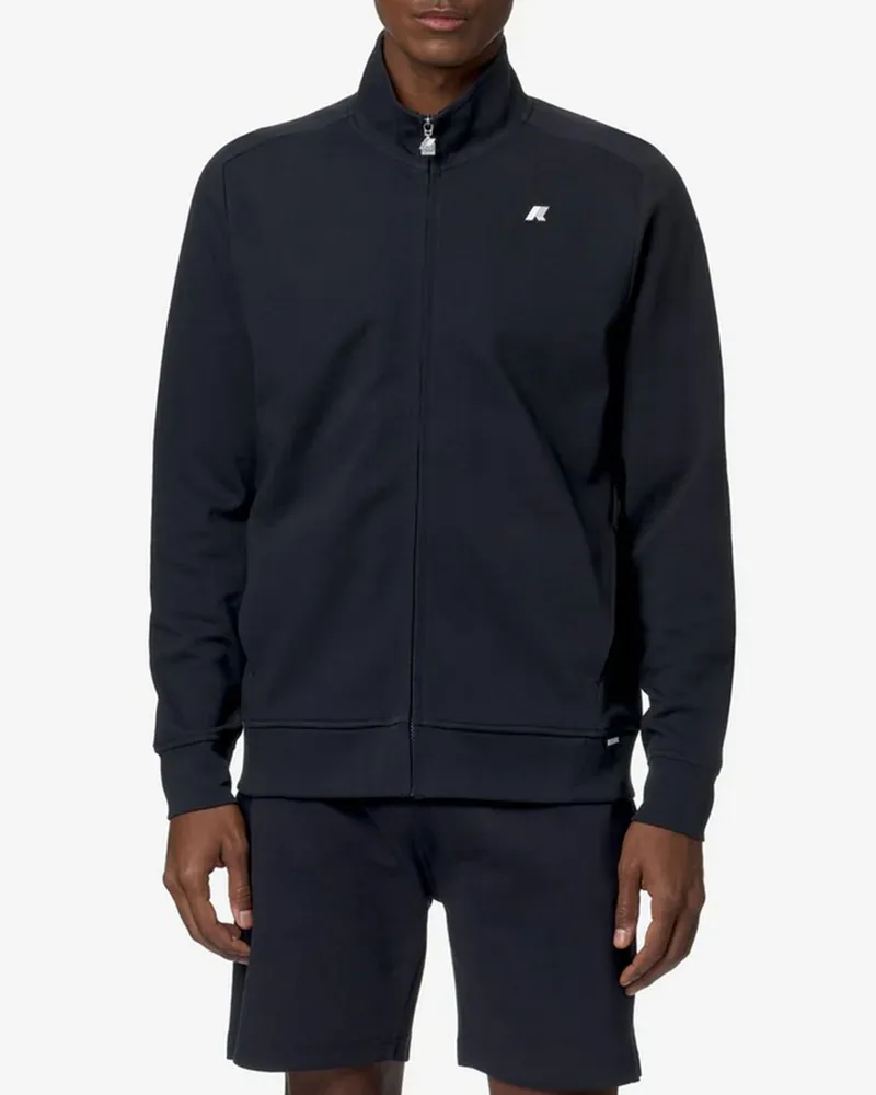 K-Way Baumwoll-Sweatjacke von mit Stehkragen und Kontrast-Logo Blau