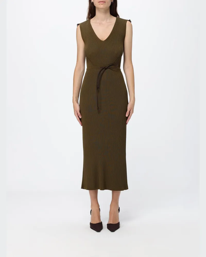 Max Mara Slim Fit V-Ausschnitt Strick-Midikleid von mit Taillenband Grün