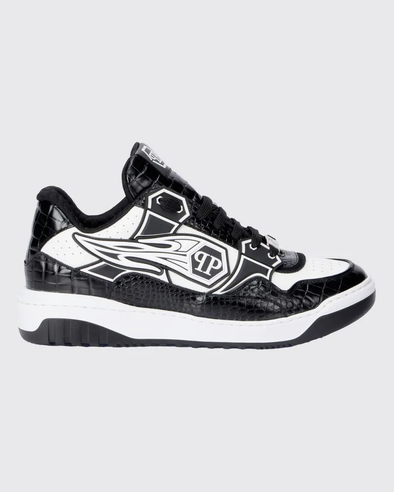 Philipp Plein Moonwalker Sneakers aus Krokoprägung Leder Weiss