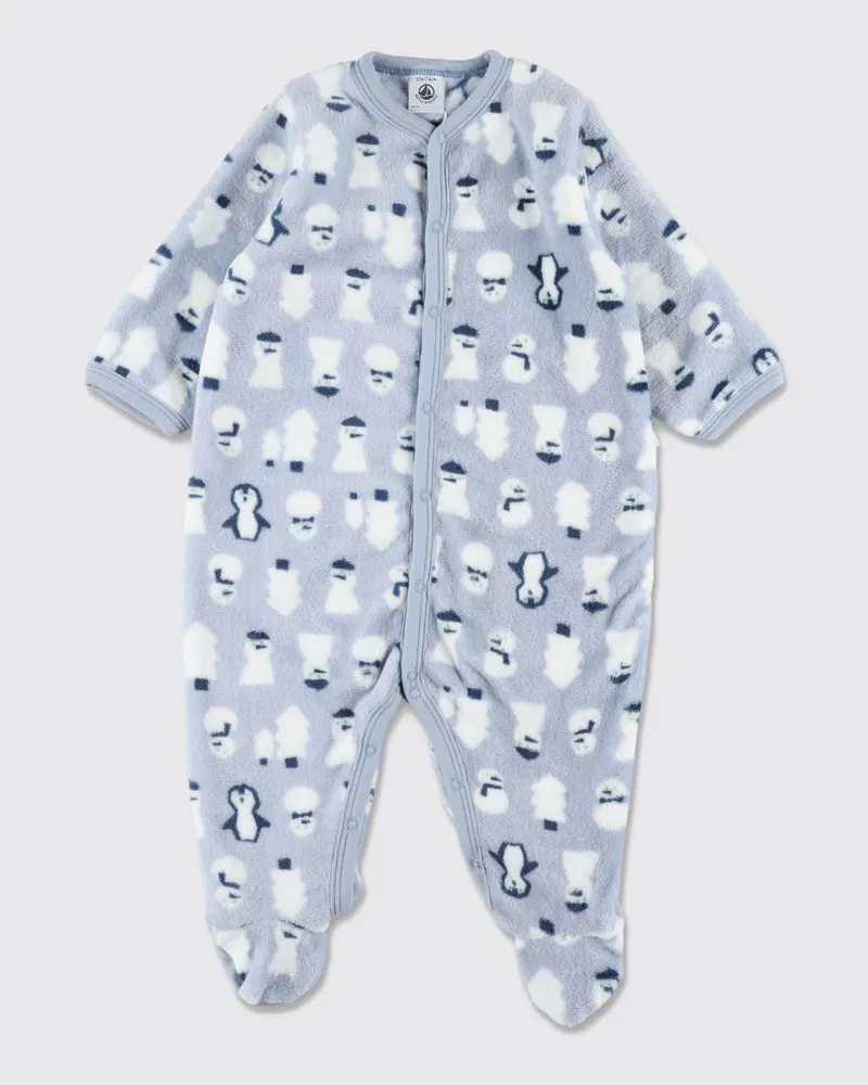 Petit Bateau Jungen-Schlafanzug aus Fleece mit Grafikdruck und Füßen Blau