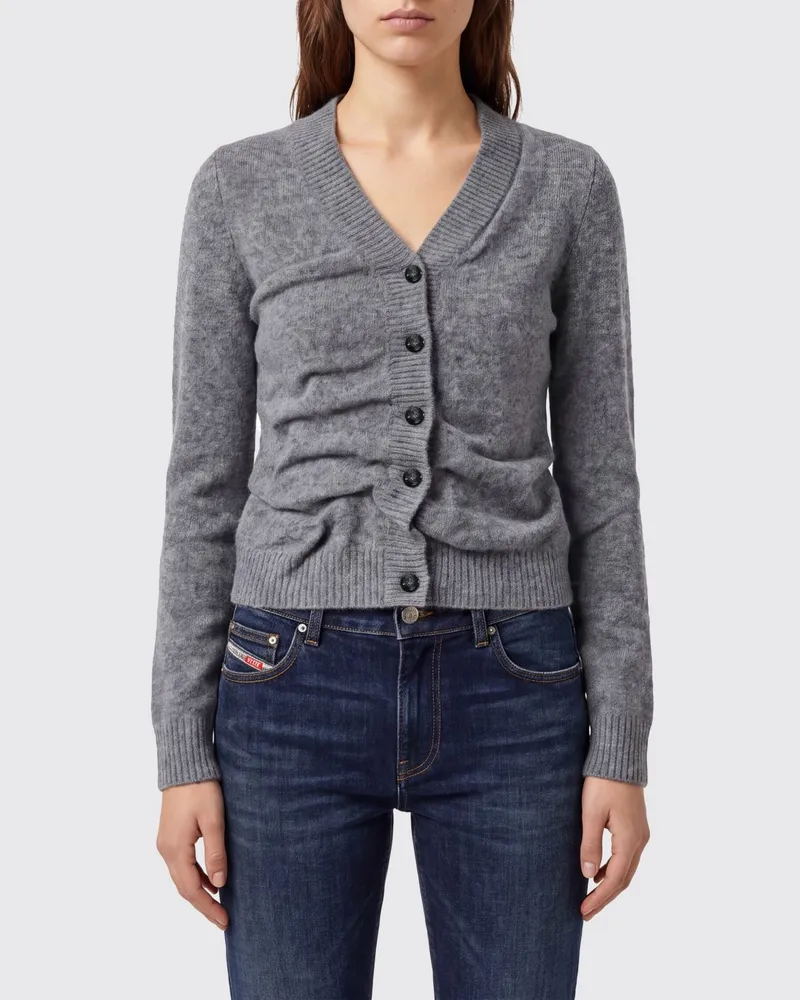 Diesel Drapierter Cardigan aus Wollmischung mit V-Ausschnitt und Knöpfen Grau