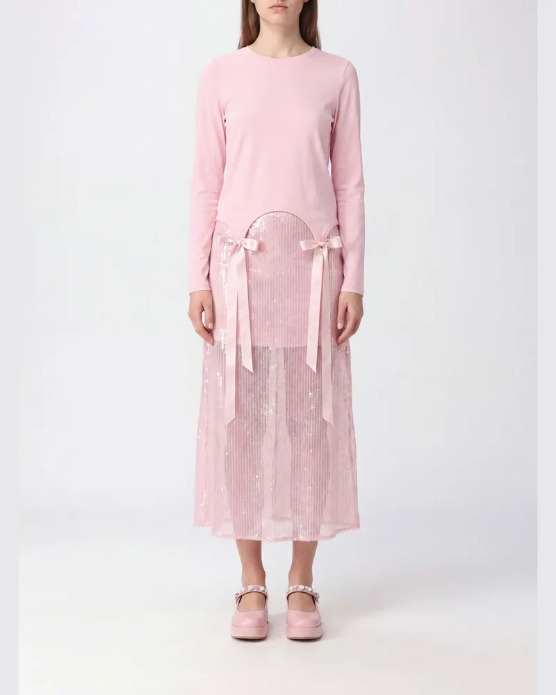 Simone Rocha Langarm-Top aus Lyocell mit Stickerei und Schleife Pink