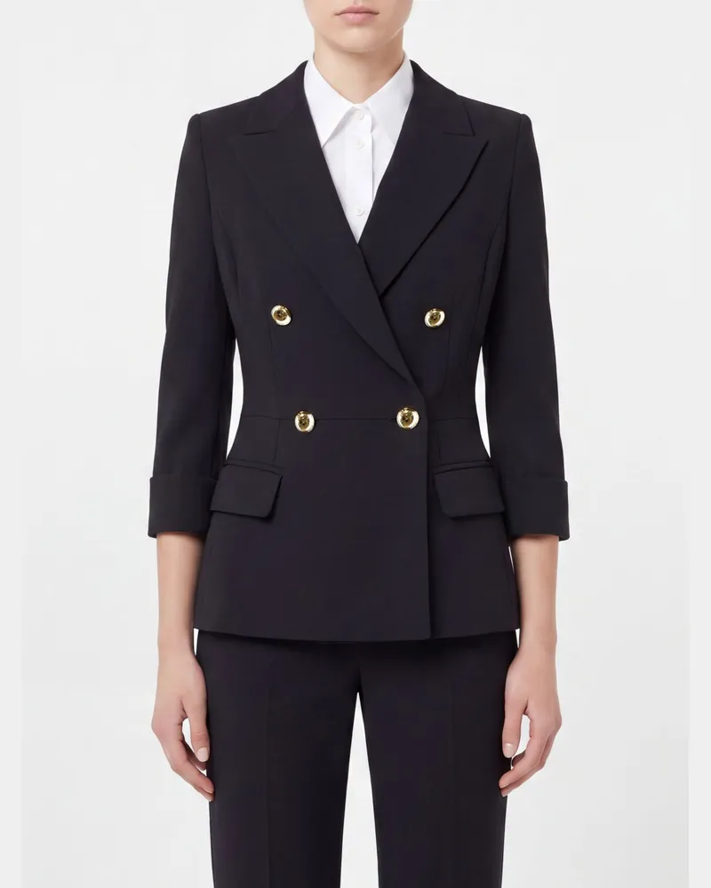 Elisabetta Franchi Slim Fit Doppelreiher-Blazer aus Crêpe mit Spitzrevers Schwarz