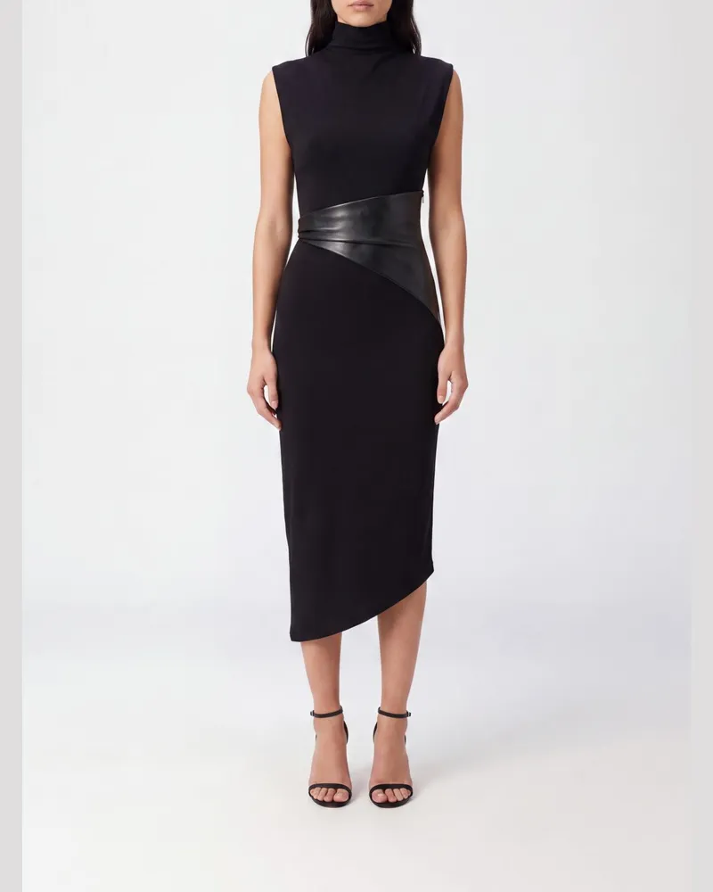 ANDAMANE Asymmetrisches Etui-Minikleid aus Jersey mit Rollkragen Schwarz