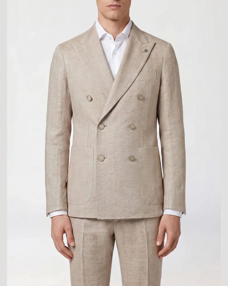 Tagliatore Zweireihiger Blazer von aus Leinen und Baumwolle mit fallendem Revers Grau