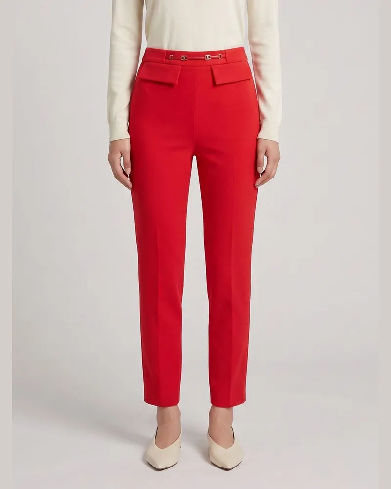 Elisabetta Franchi Hoch taillierte Skinny-Hose aus Crêpe mit Pattentaschen Rot