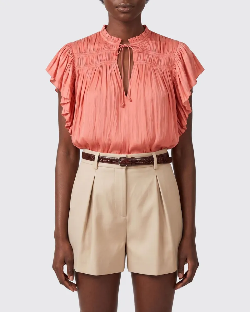 Ulla Johnson Plissierte Satinbluse Korall