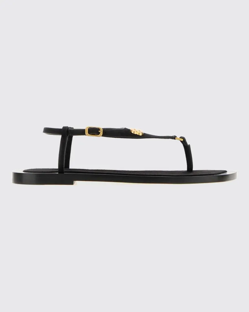 Balenciaga Riva Zehenstegsandalen aus Ziegenleder mit niedrigem Absatz und Logo Schwarz