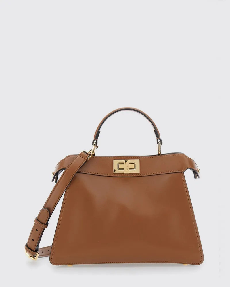Fendi Kleine Peekaboo ISeeU Handtasche aus glattem Kalbsleder Beige