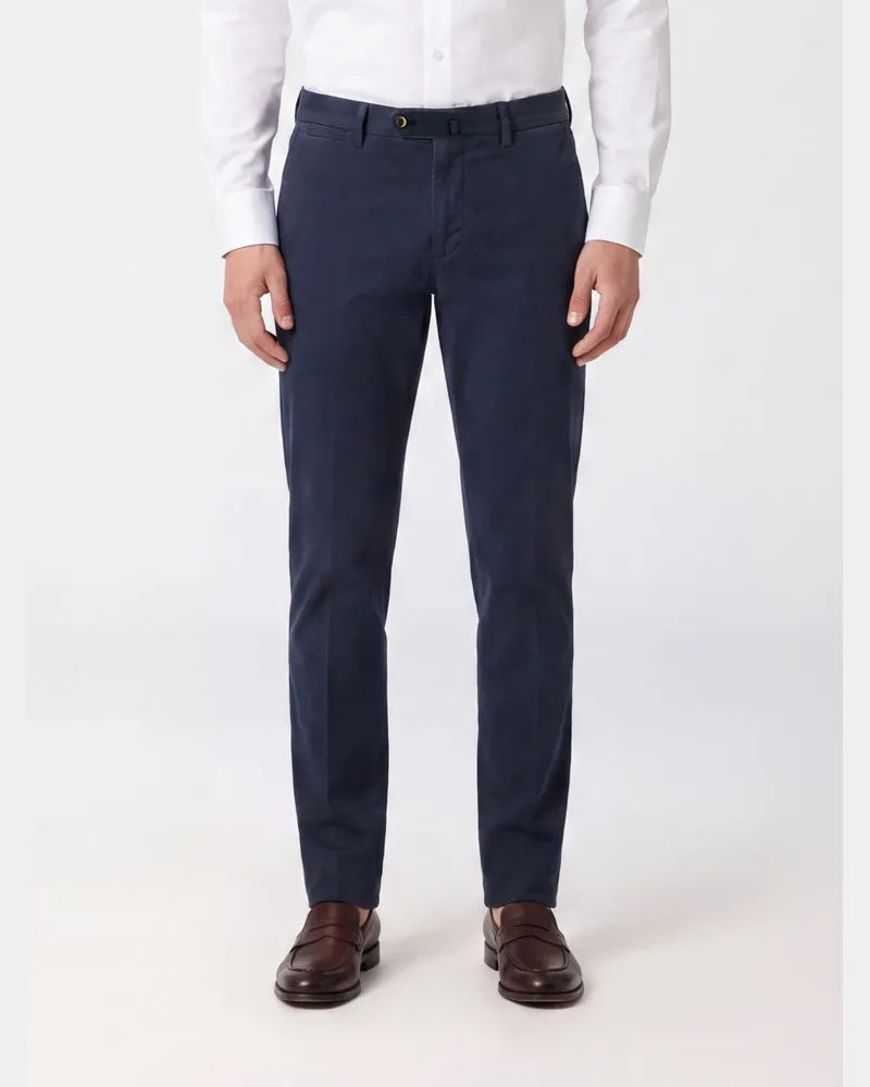 PT TORINO Slim-Fit-Chino-Hose aus Baumwolle und Kaschmir mit dezentralem Verschluss Blau