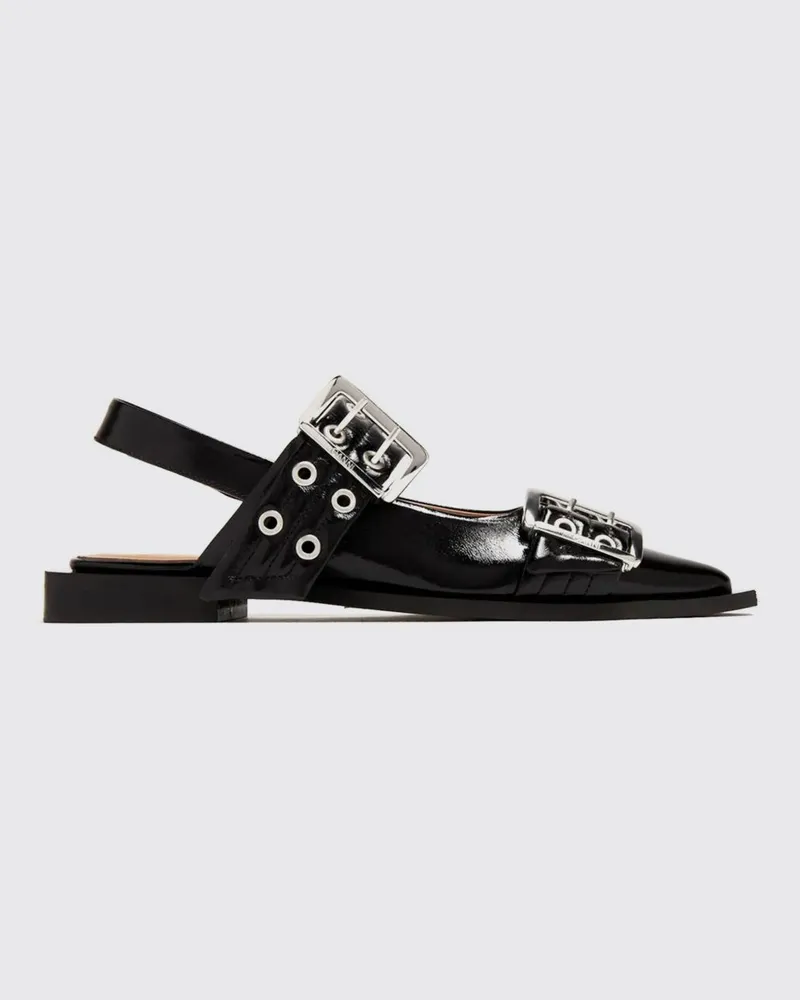 Ganni Mary-Jane-Slingback-Ballerinas aus recyceltem Polyester Schwarz