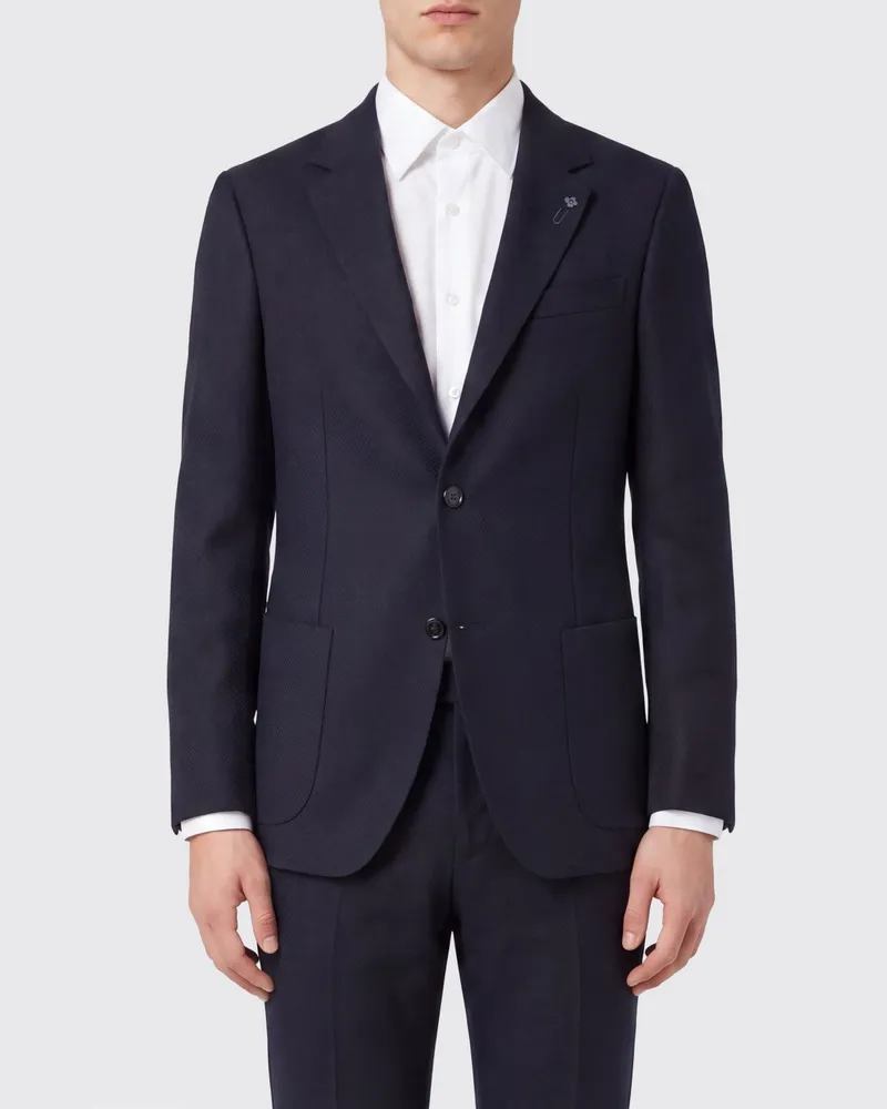 LARDINI Einreihiger Blazer aus reiner Schurwolle mit fallendem Revers und aufgesetzten Taschen Grau