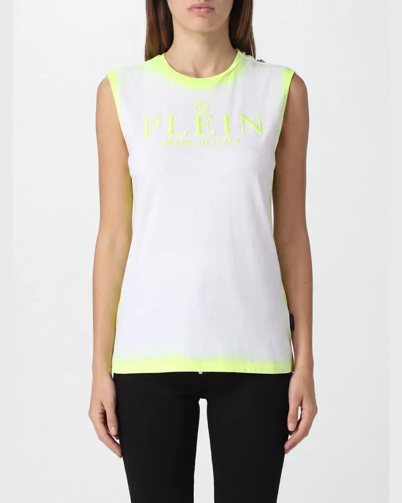Philipp Plein Ärmelloses Slim-Fit-Top aus Baumwolle mit Hexagon-Logo Weiß