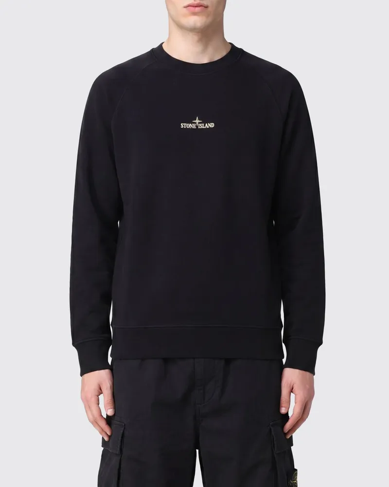 Stone Island Slim Fit Baumwoll-Sweatshirt von mit gedrucktem Kompass-Logo Schwarz