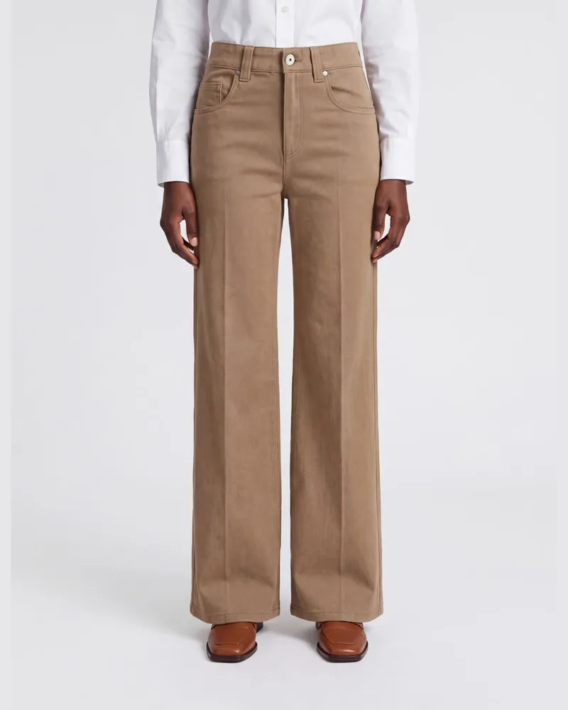 Brunello Cucinelli Cropped Wide Leg Jeans mit hoher Taille aus Denim mit Monili-Detail Beige