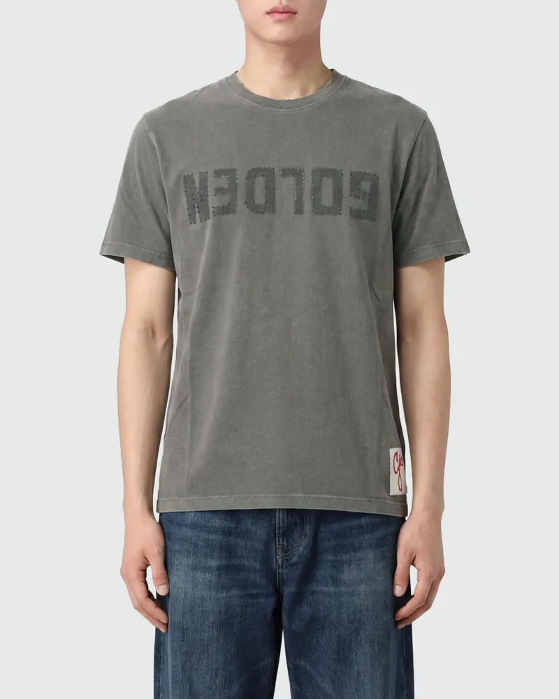 Golden Goose Rundhals-T-Shirt aus Baumwolle mit Ton-in-Ton-Logo Grau