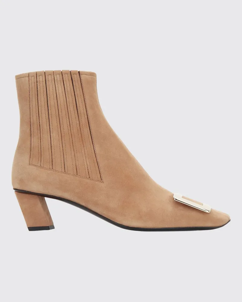 Roger Vivier Belle Vivier Chelsea-Stiefeletten aus Veloursleder mit Schnalle Tabak
