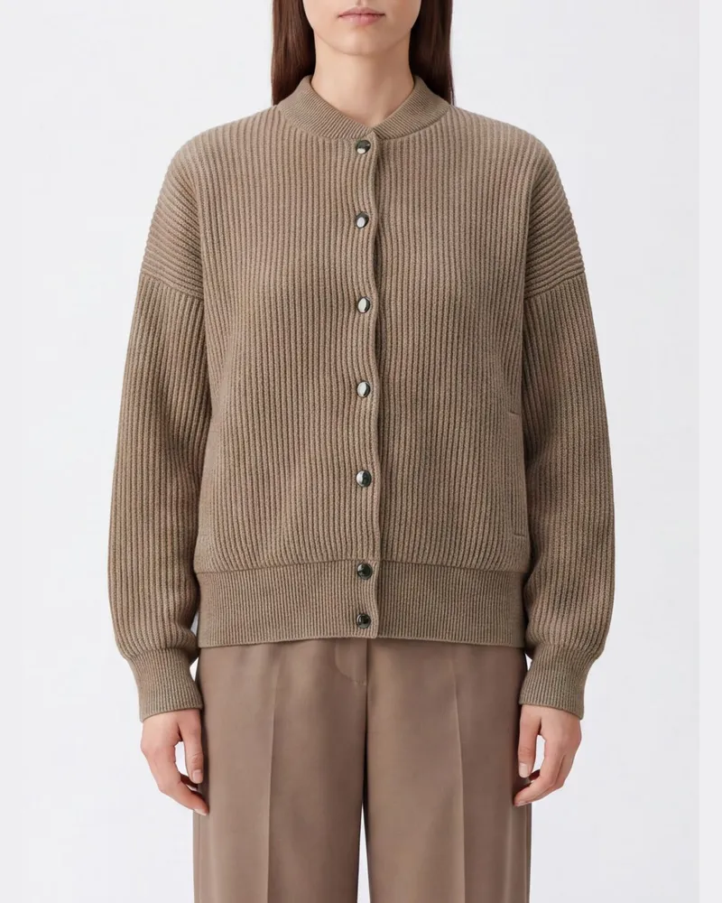 Brunello Cucinelli Cardigan aus reinem Kaschmir mit Bomberkragen und Eingrifftaschen Braun