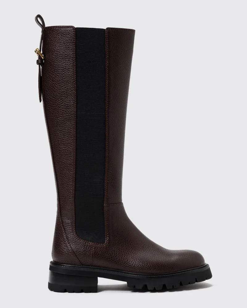 Twin-Set Kniehohe Chelsea-Boots aus genarbtem Kunstleder mit Profilsohle Kaffee