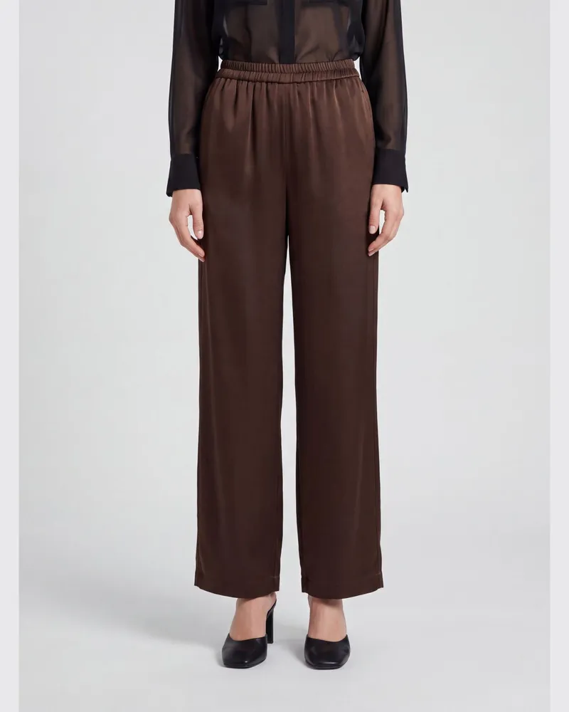 Twin-Set Hoch taillierte Satinhose mit geradem Bein Braun
