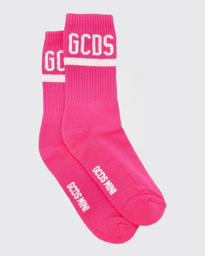 GCDS Gerippte Baumwollsocken für Jungen mit kontrastierendem Jacquard-Logo Fuchsia