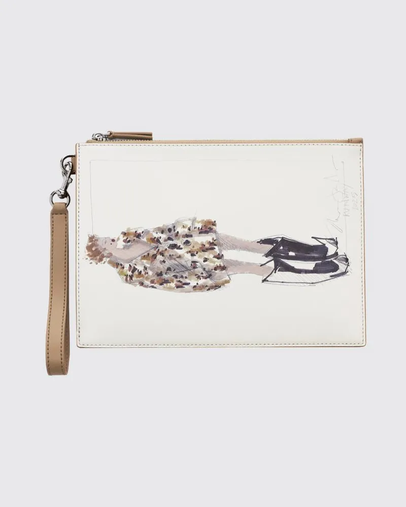 Marc Jacobs The Runway Illustration Clutch aus Leder mit Grafikdruck Camel