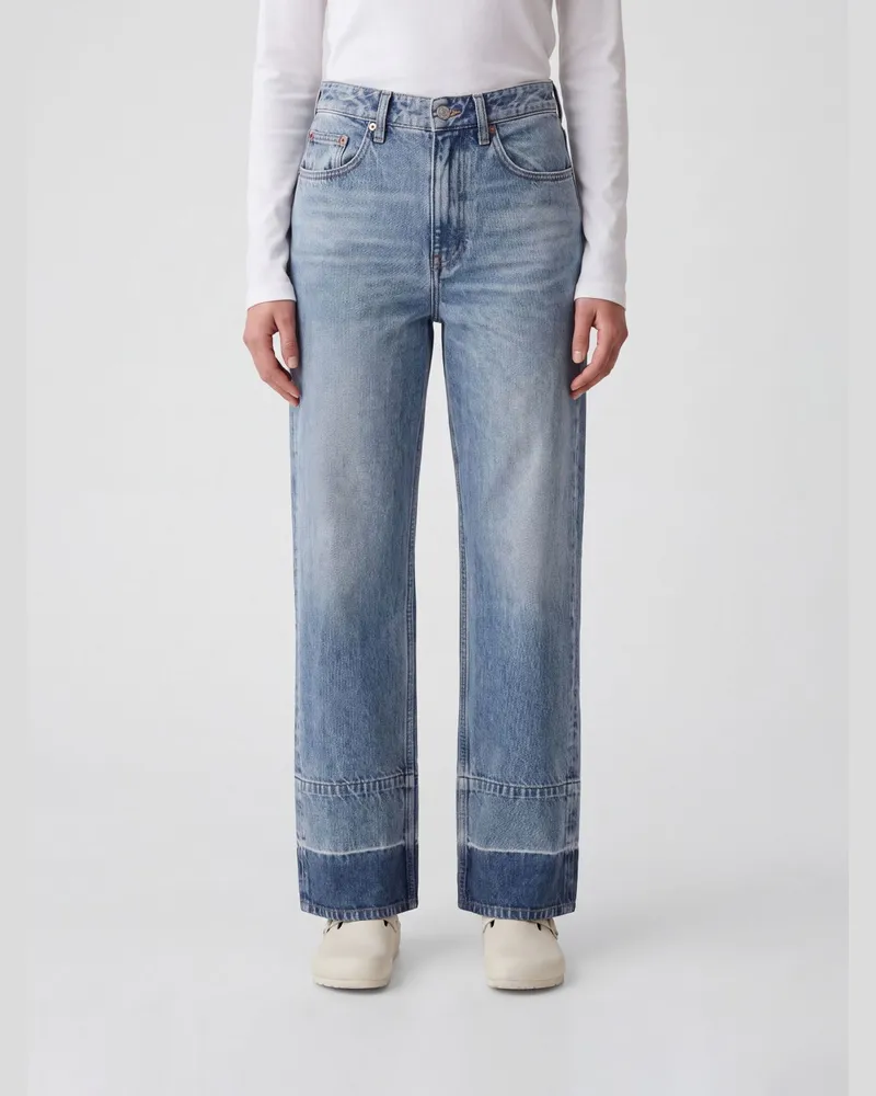 Maison Margiela High-Waist Straight Jeans aus Baumwolldenim mit Panel Blau