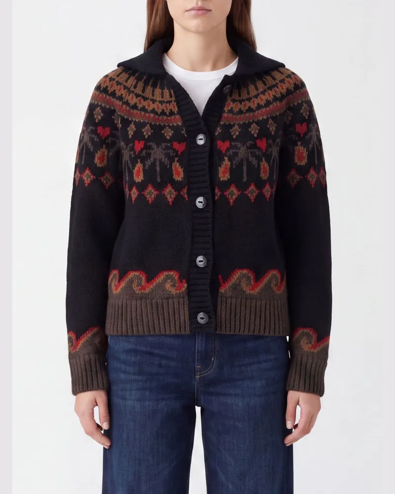 Alanui Jacquard-Cardigan aus Schurwolle mit V-Ausschnitt und Knöpfen Schwarz