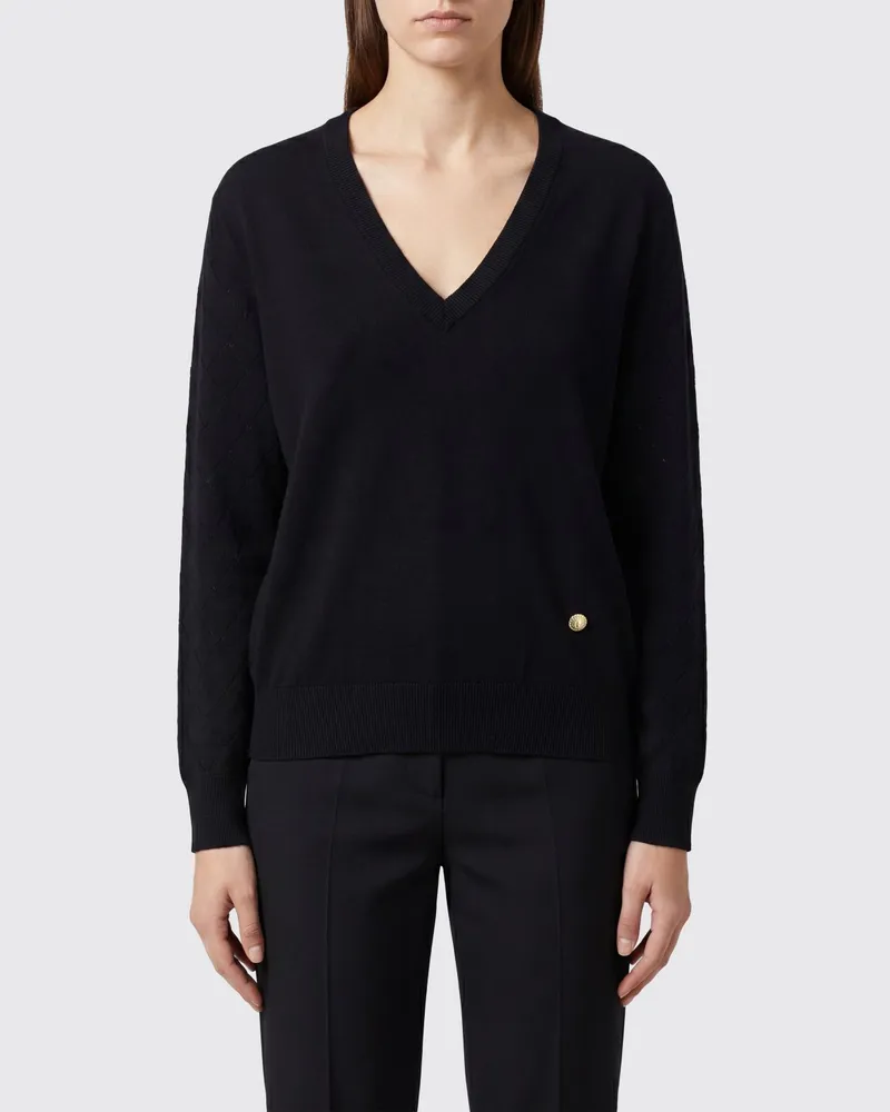 Balmain V-Ausschnitt-Pullover aus reiner Merinowolle mit appliziertem Logo Schwarz