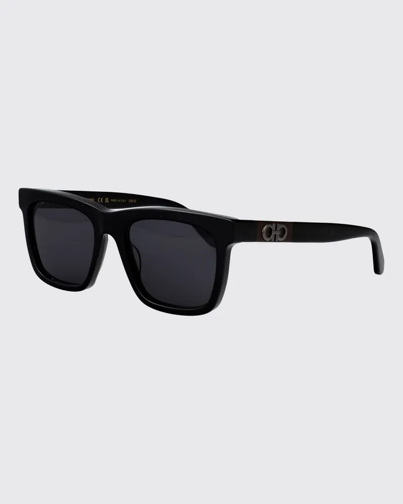 Ferragamo Rechteckige Aviator-Sonnenbrille aus Acetat mit Gancini-Logo Schwarz
