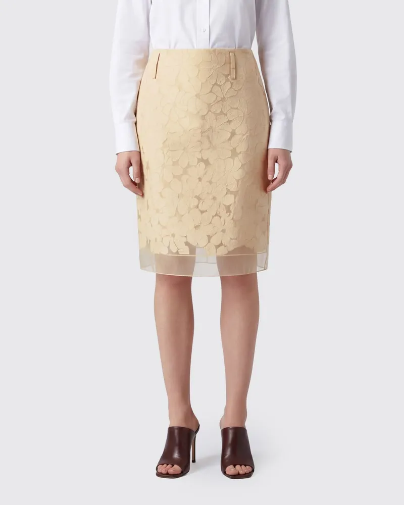 Marni Geblümter Crêpe-Mini-Bleistiftrock mit hoher Taille Gelb