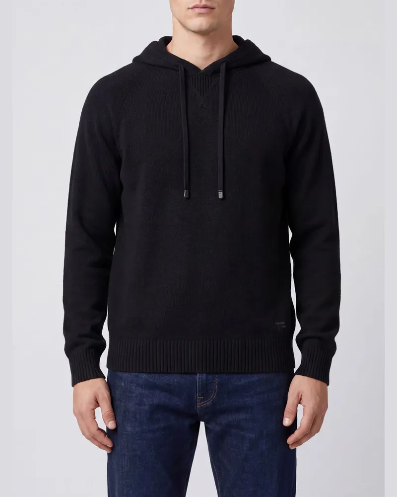 Tom Ford Hoodie aus reinem Kaschmir mit Kordelzug und Rippbündchen Schwarz