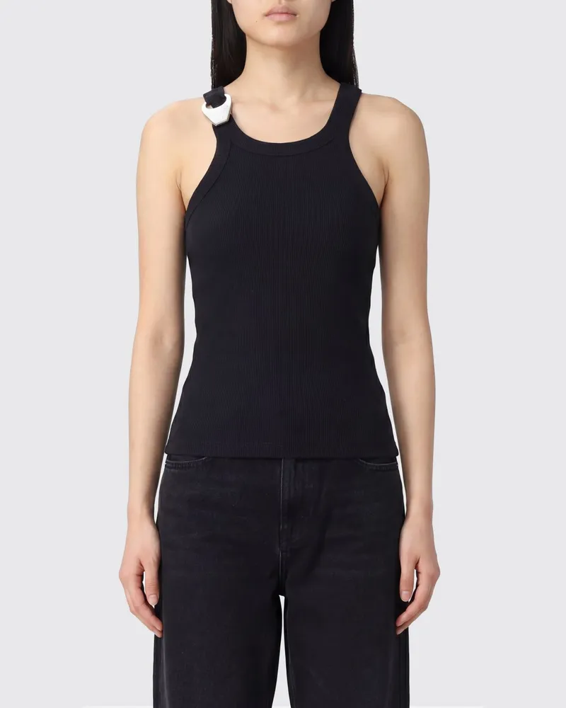 Pinko Slim Fit schulterfreies Baumwolltop mit metallischer Logoplakette Schwarz